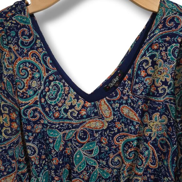 BeBop Women’s Navy Paisley Boho Chiffon Lined Mini Dress – Size Medium - Picture 3 of 9